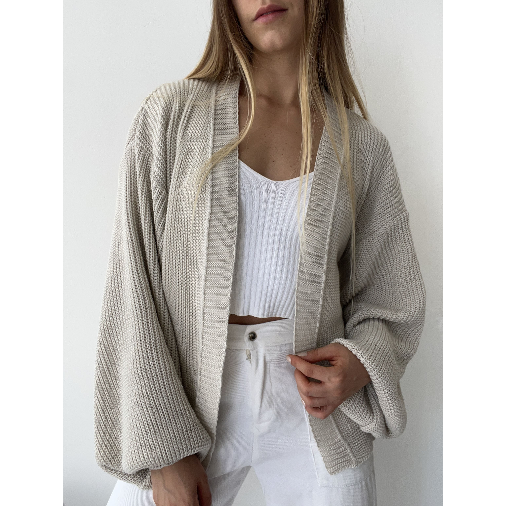 Casaco Tricot Básico Manga Bufante Tricô Inverno Casaquinho Ponto Fang