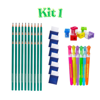 Kit C/30 Lápis HB + Borracha + Apontador MP1207 + 06 Marca Texto Slim (Diversos Modelos) - Masterprint em Oferta na Shopee