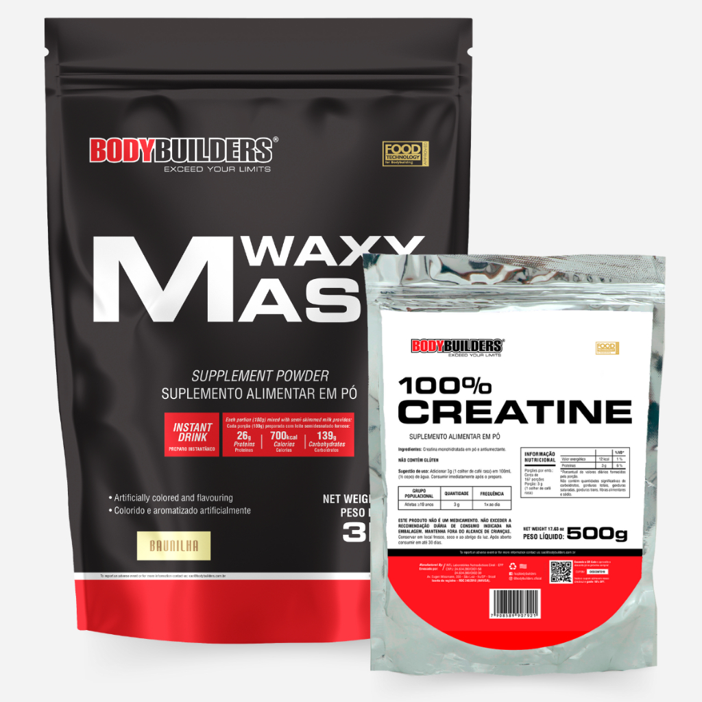 Bodybuilders Waxy Mass 3kg + Creatina 100% 500g - Ganho de massa muscular e Performance - Health