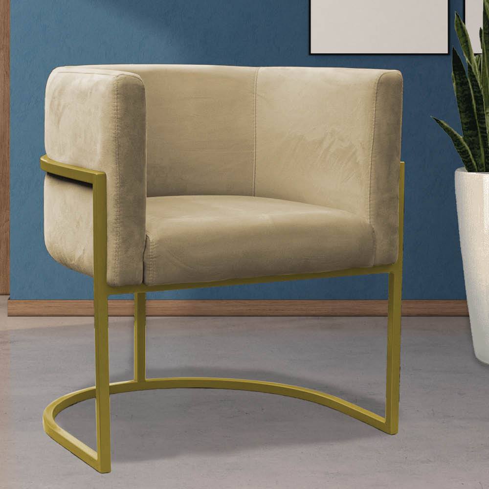 Poltrona Cadeira Para Penteadeira Decoração para Quarto e Recepção Base Ferro Veludo Bege