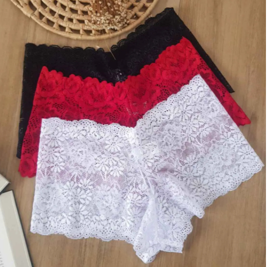 Kit 10 Calcinha Feminina de Renda Sensual Shortinho Caleçon Fio Dental Tanga Lingerie Calesson