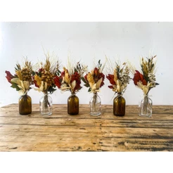 Arranjo flores desidratadas Petit (* altura total aprox 17cm) frasco vidro + bolacha madeira 10cm aprox