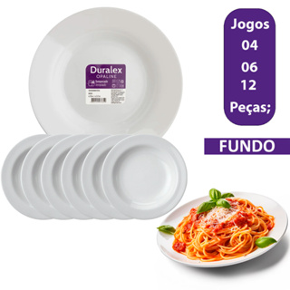 Jogo Kit Prato Menu Fundo 04/06/12UN Branco 23 Cm Vidro Liso Duralex Temperado Opaline Almoço Hotel em Oferta na Shopee