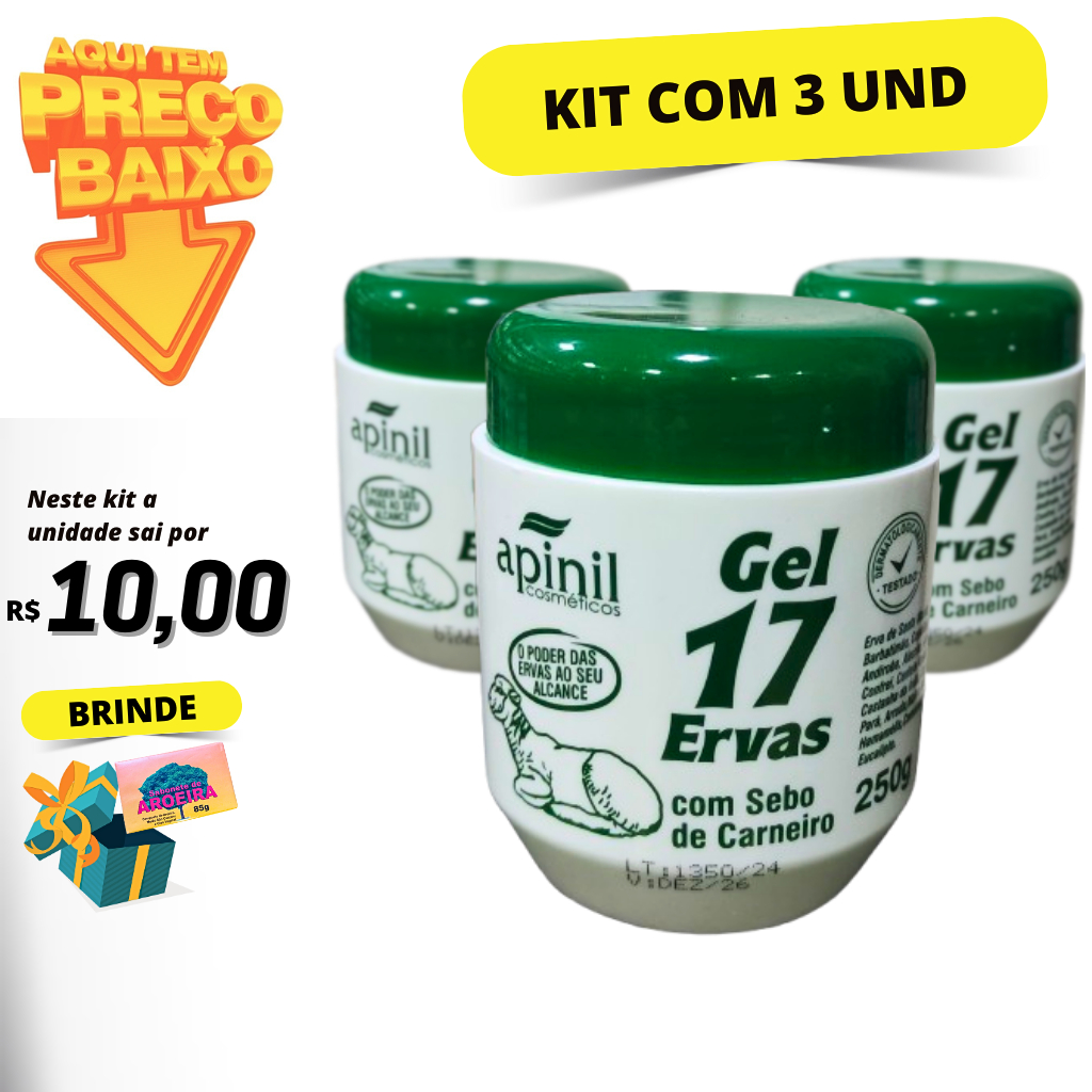 Kit com 3 Gel 17 Ervas com Sebo de Carneiro Apinil 250g