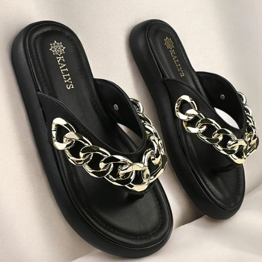 Papete Feminina Chinelo Corrente Luxo Sandália  Blogueira Tamanco Flat Confortável Moda KALLYS 1560 em Oferta na Shopee