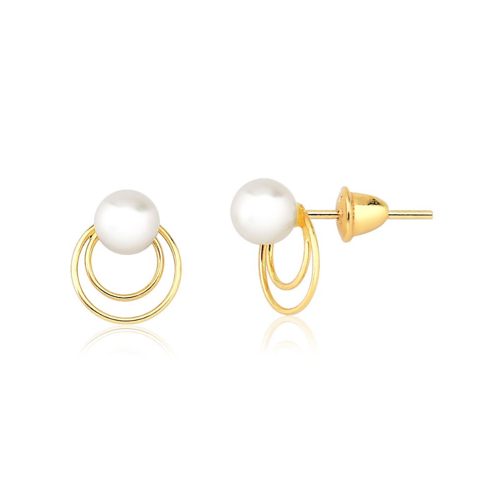 Brincos perola com aros delicados ouro 18k - Fashion Accessories
