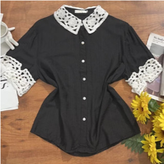 Blusa Manga Curta Colarinho em Renda 17-78 em Oferta na Shopee