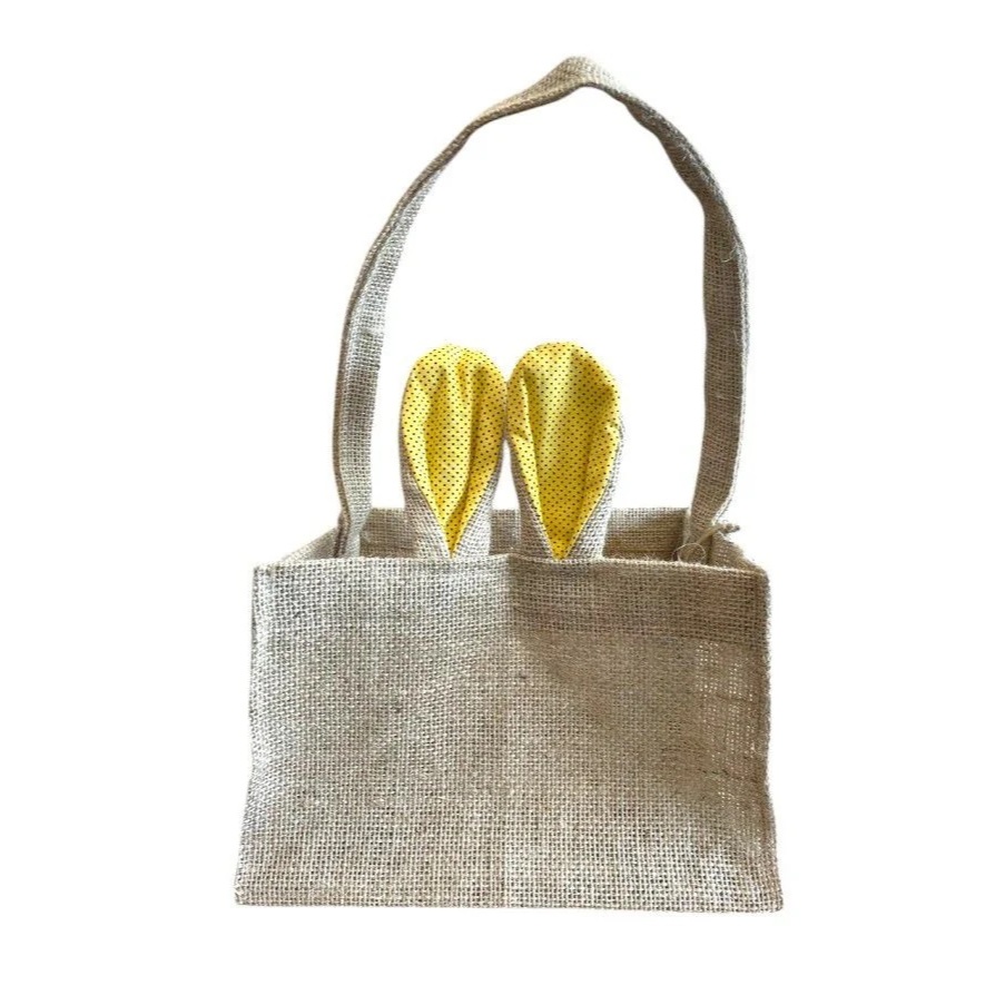 Cesta de Juta de Páscoa com Orelha Amarelo Poá - 1 unidade - EcoArt - Rizzo