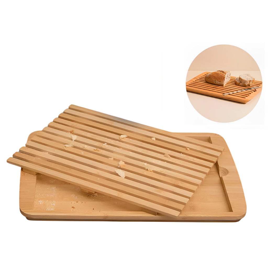 Migalheira Tábua de Corte Para Pães Bolo C/ Bandeja em Bambu
