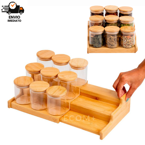 Kit 5/10 Potes Herméticos de Vidro com Tampa de Bambu 250ml Tempero Mantimento Rack a parte em Oferta na Shopee