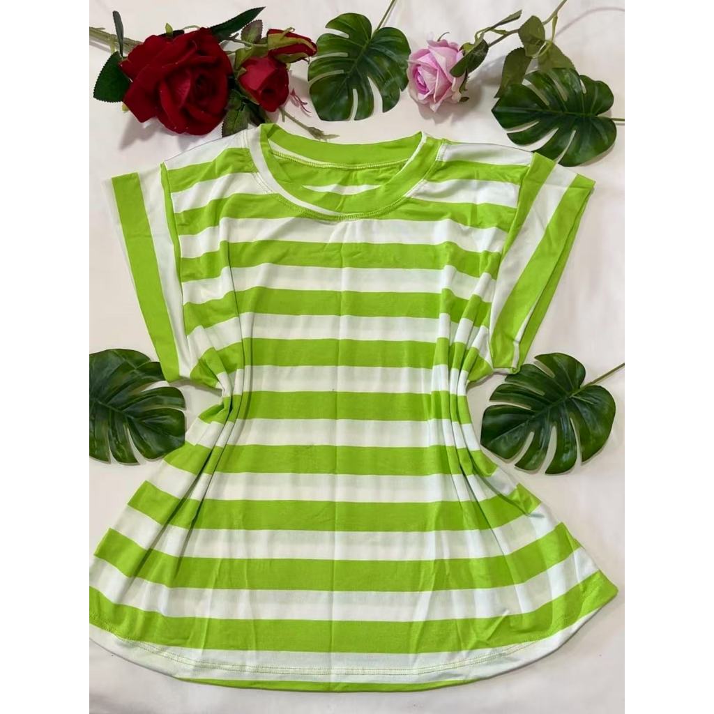 Camiseta Listrada Manga Japonesa Blusa Básico Simples Feminino Tecido Viscose com Elastano