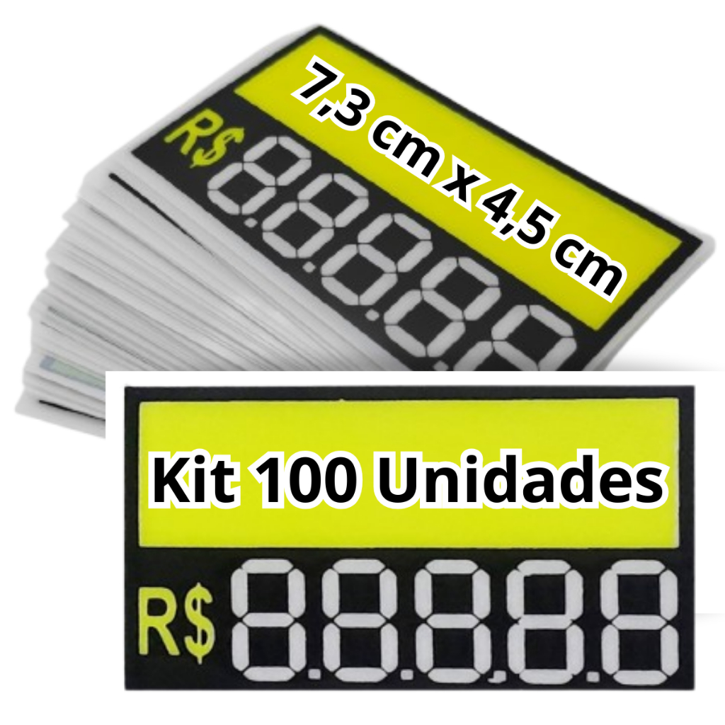 Etiqueta De Preço Pvc 7,3 Cm X 4,5cm Reutilizável 5 Dígitos 100 Unidades Amarelo