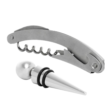 Conjunto Saca Rolhas de Aço Inox e Tampa para Vinho Wolff