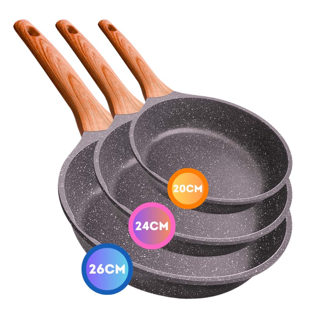 Imagem Frigideira Universal Antiaderente Indução de Alumínio Revestimento Cerâmico Premium Cabo Madeira