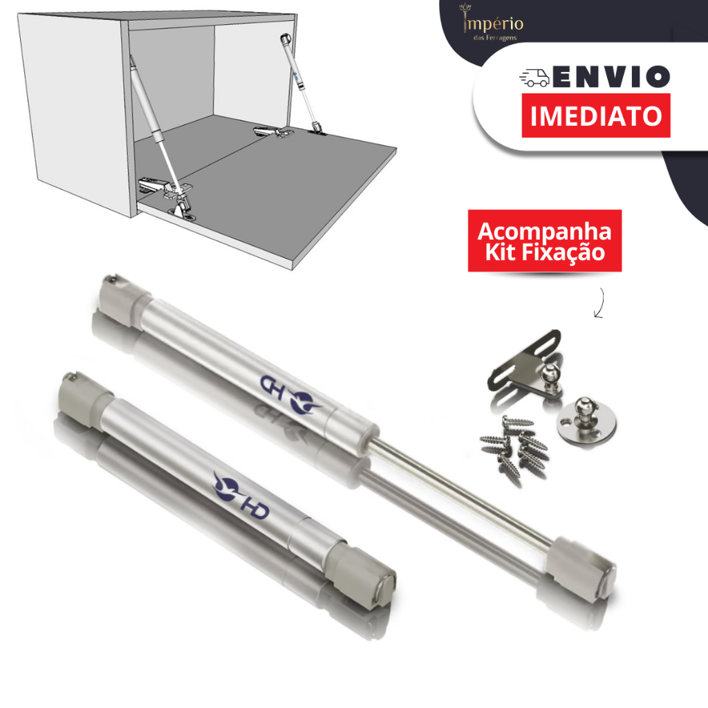 Pistão a gás Inverso (abertura para baixo) + Kit para Fixação | Para portas basculantes de móveis