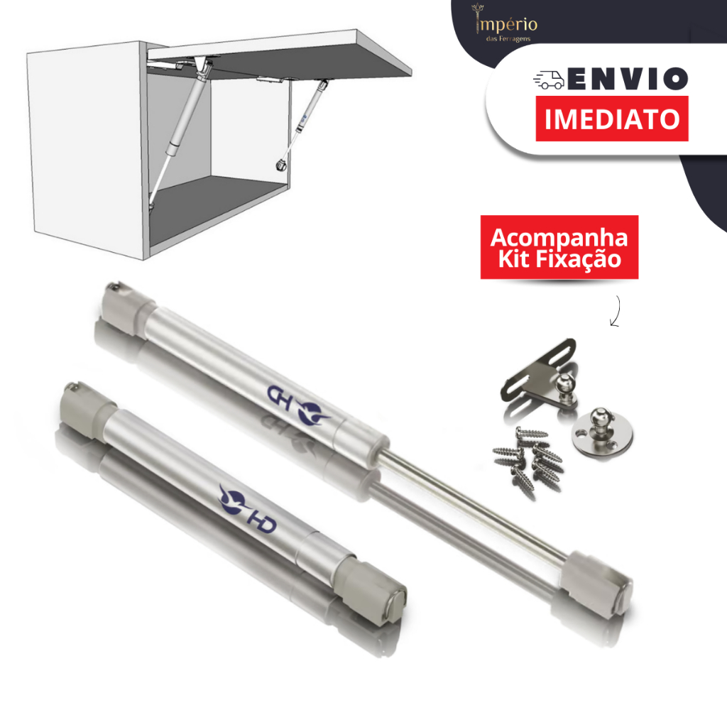 Pistão a gás Comum Normal com abertura para cima + Kit para Fixação | Pistão para portas basculantes