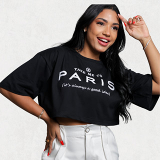 Cropped Feminino Oversized Estampa Paris em Oferta na Shopee