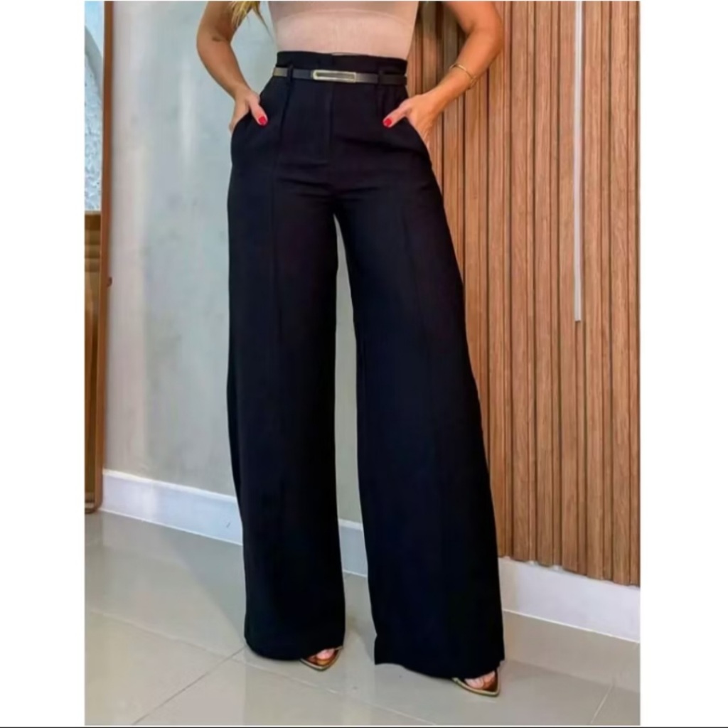 CALÇA PANTALONA ALFAIATARIA  CON CINTO DE COURO P M G GG em Oferta na Shopee