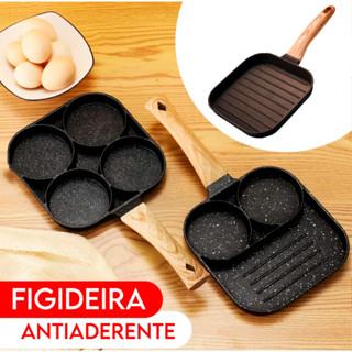 Frigideira Dividida Antiaderente com 3 Compartimentos e Cabo de Madeira