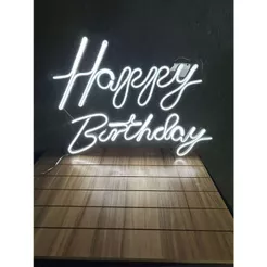 Painel de LED Neon Acrílico 2mm "Happy Birthday" - 50x34 cm fonte 12v
