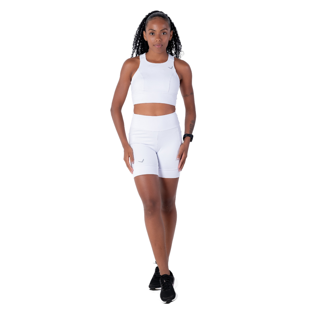 Conjunto Feminino Sustentação Compressão Corrida Caminhada Academia Indrills Running Al White Branco