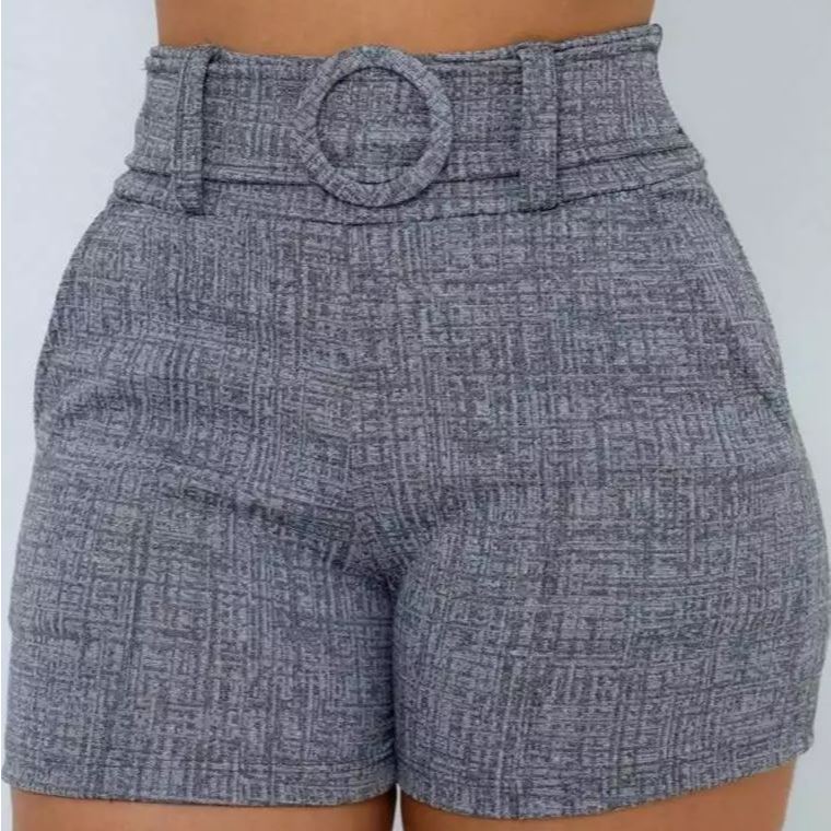 Shorts Feminino Skinny Tecido Linho com Cinto Forrado e Bolso