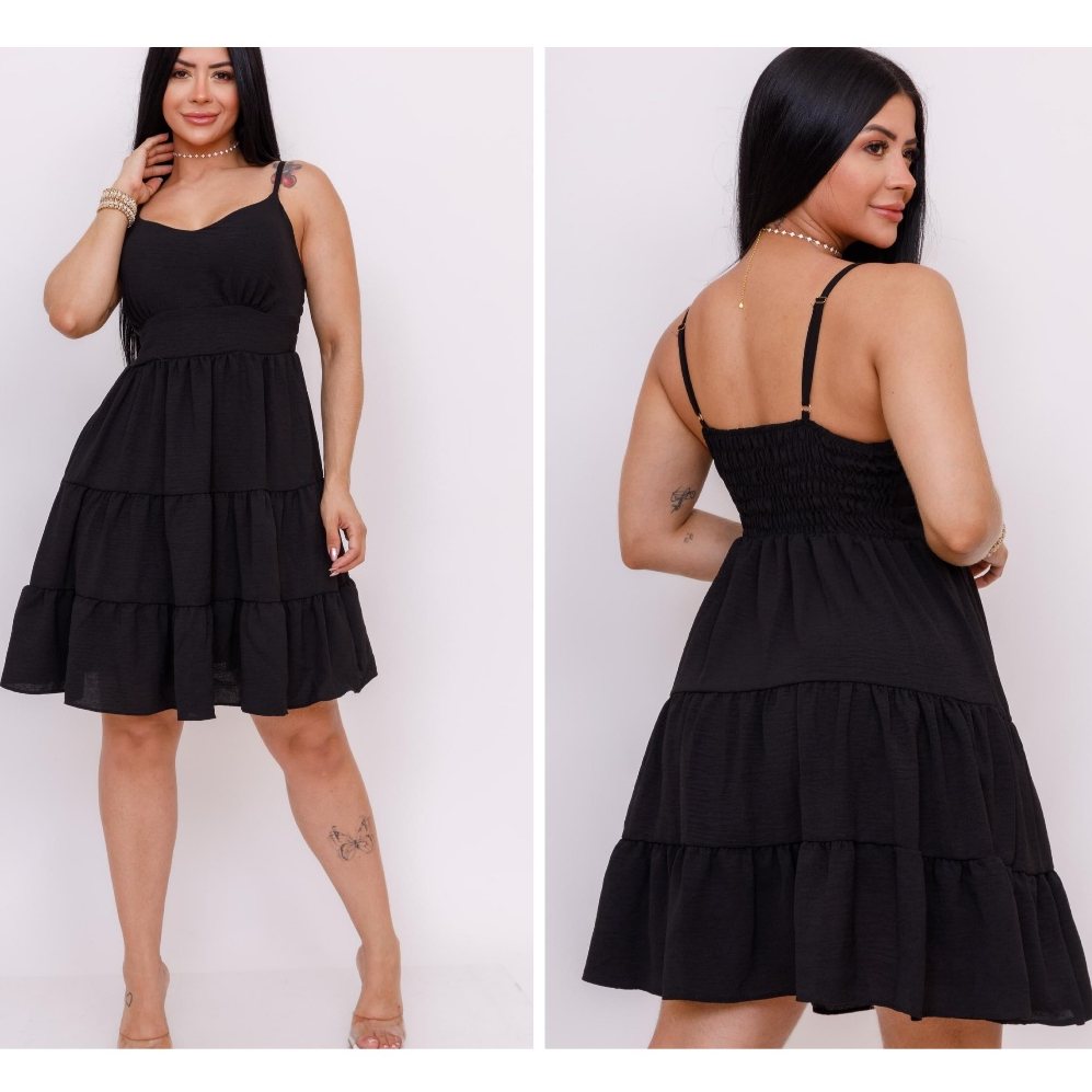 Vestido Midi Feminino com Alcinha Tecido Duna Soltinho Forrado