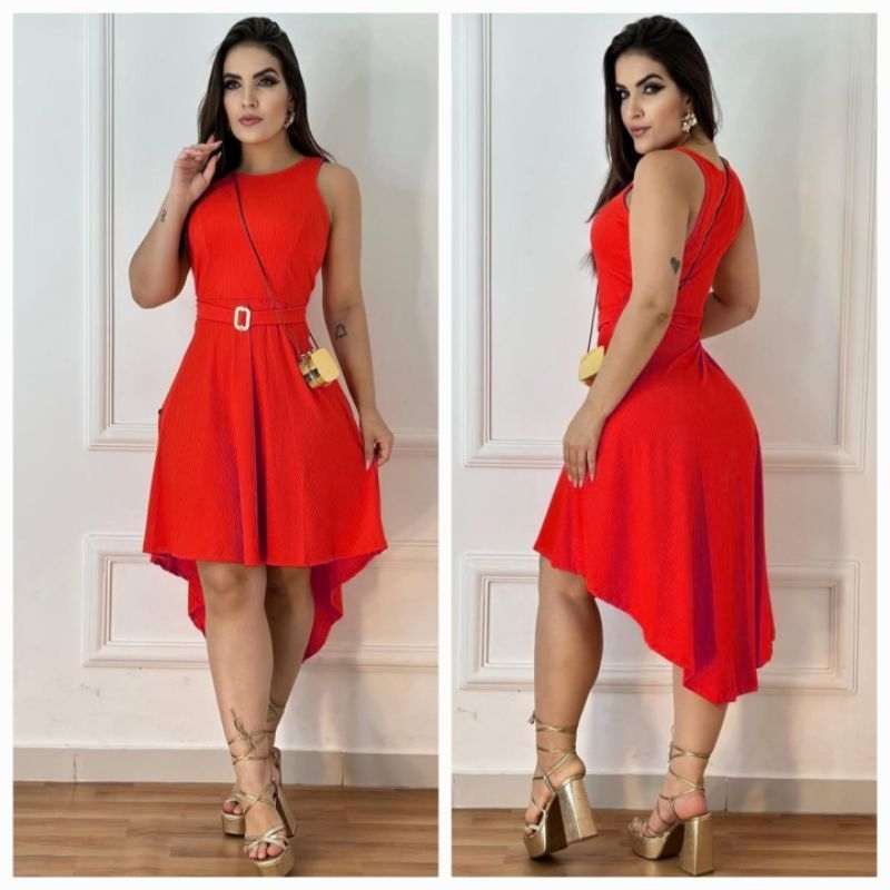 Vestido feminino com cinto vestido rodado midi gode regata calda longa em Oferta na Shopee
