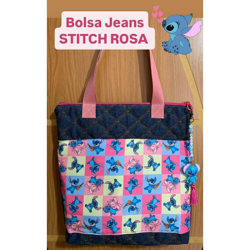 Bolsa feminina em jeans metelassê com alças em couro / Bolsa de ombro feminina artesanal