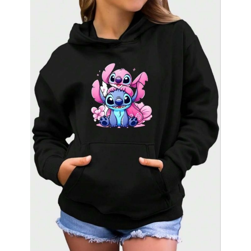 Blusa Moleton Feminino Bolso Capuz Lilo e Stitch Adulto Infantil