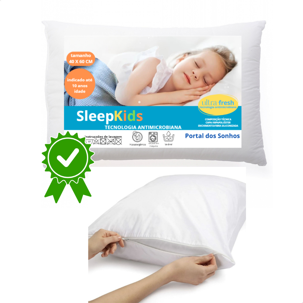 Kit Travesseiro + Fronha Infantil Criança Macio Antimofo Antialérgica 40x60Cm