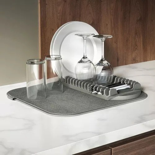 Escorredor De Louças Com Tapete Absorvente Antiderrapante De Microfibra Multifuncional Rac...