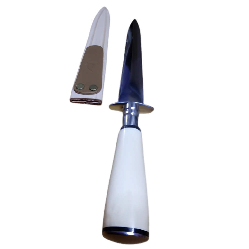 Punhal Adaga 7" Aço Inox Cabo Chifre ou Osso Torneado Com Bainha Couro