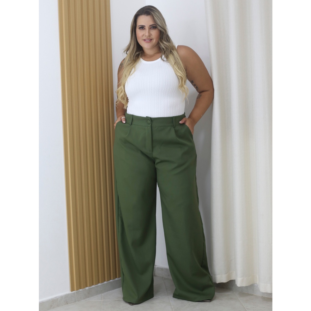 Calça Pantalona Alfaiataria Plus 46-52 Com Bolso Fechamento Zíper e Botão 8819 em Oferta na Shopee