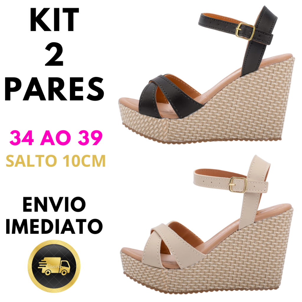 Kit 2 Pares Sandália Anabela Feminina Calçado Salto Alto Plataforma Conforto para Todos os Momentos