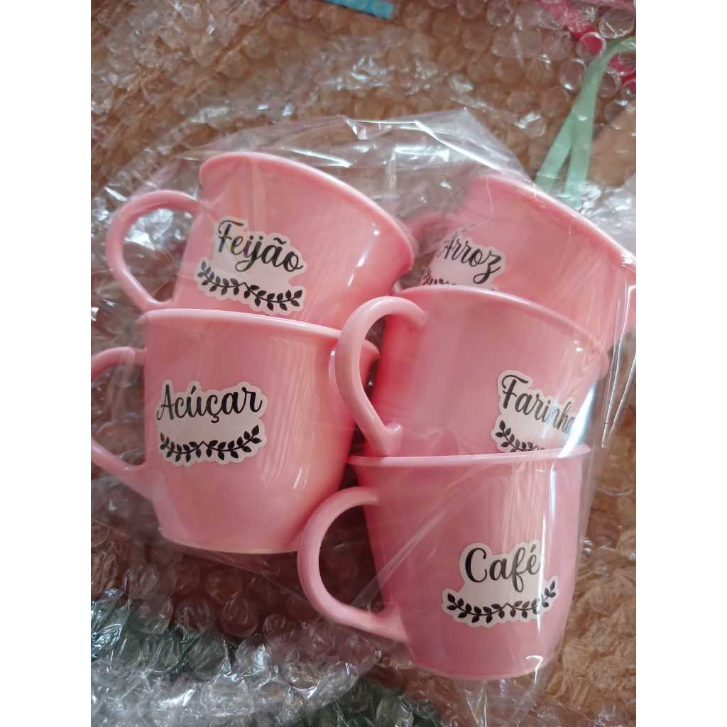 JOGO DE 5 PEGADOR DE MANTIMENTOS ROSA PERSONALIZADO COM RESPECTIVOS NOMES em Oferta na Shopee