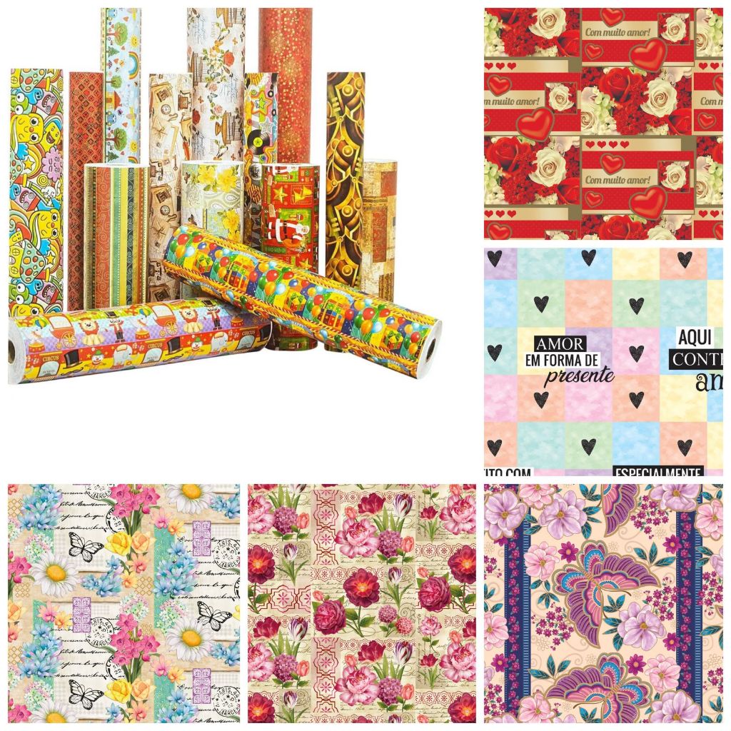 Papel de Presente Masculino Feminino Neutro Romântica Floral Bobina Couchê 60cmx100m em Oferta na Shopee
