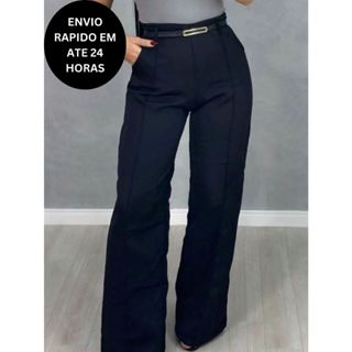 Calça Alfaiataria Feminina Pantalona Com Cinto couro social elegante wide leg flare TRADICIONAL em Oferta na Shopee