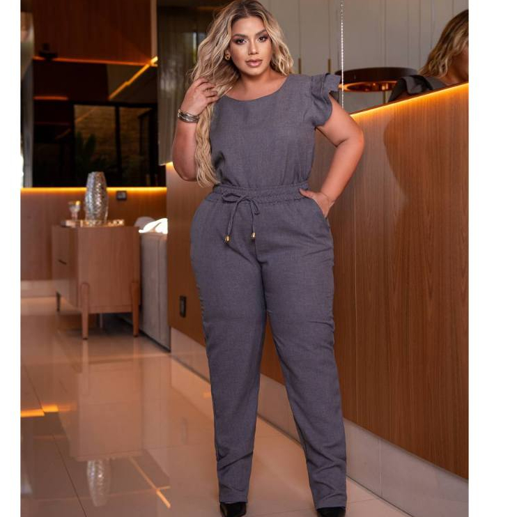 Conjunto Feminino Casual Sofisticado De Blusa Calça Plus Size em Linho De Algodão Cores Verão 2025 Roupa Feminina Festa