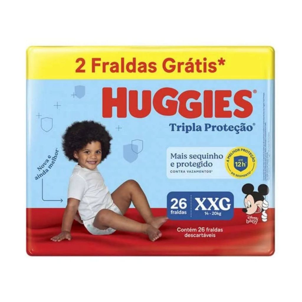 Fralda Infantil Huggies Tripla Proteção XXG Com 26 Unidades em Oferta na Shopee