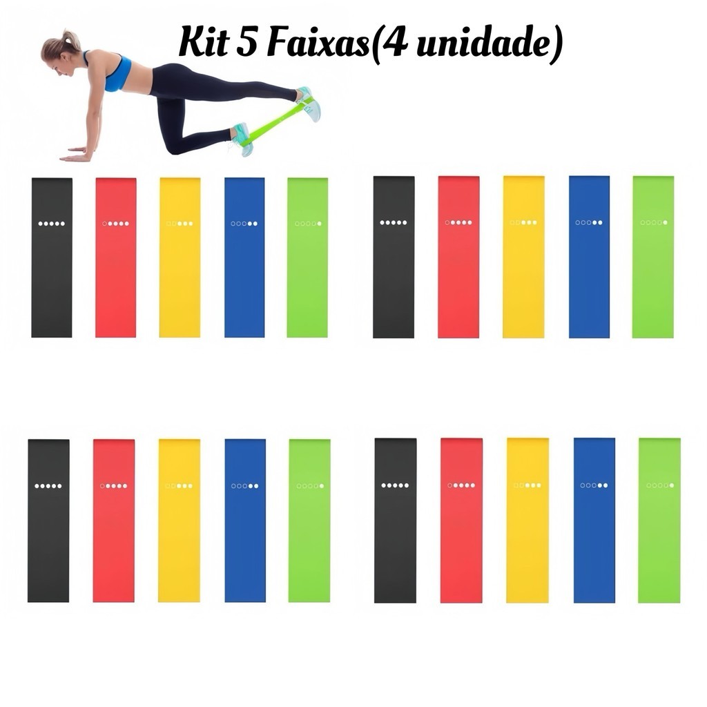 Kit 5 Faixas Elásticas Para Exercícios Multifuncional Yoga Fisioterapia e Treino MD-03