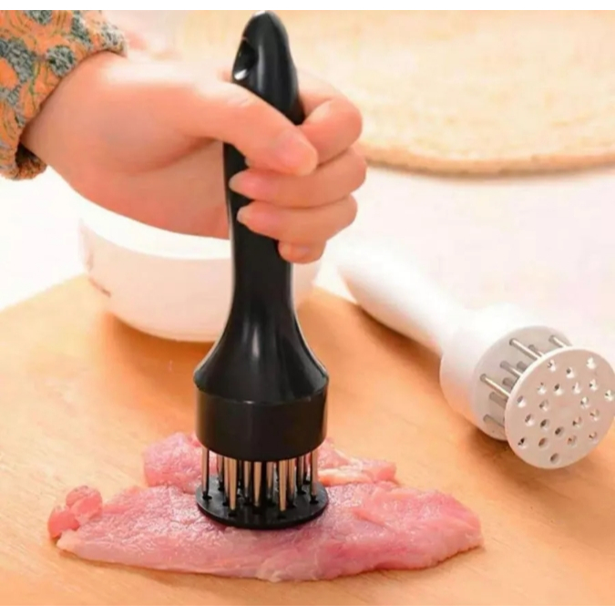 Kit Amaciador Batedor De Carne Bife Com Furador Aço Inox