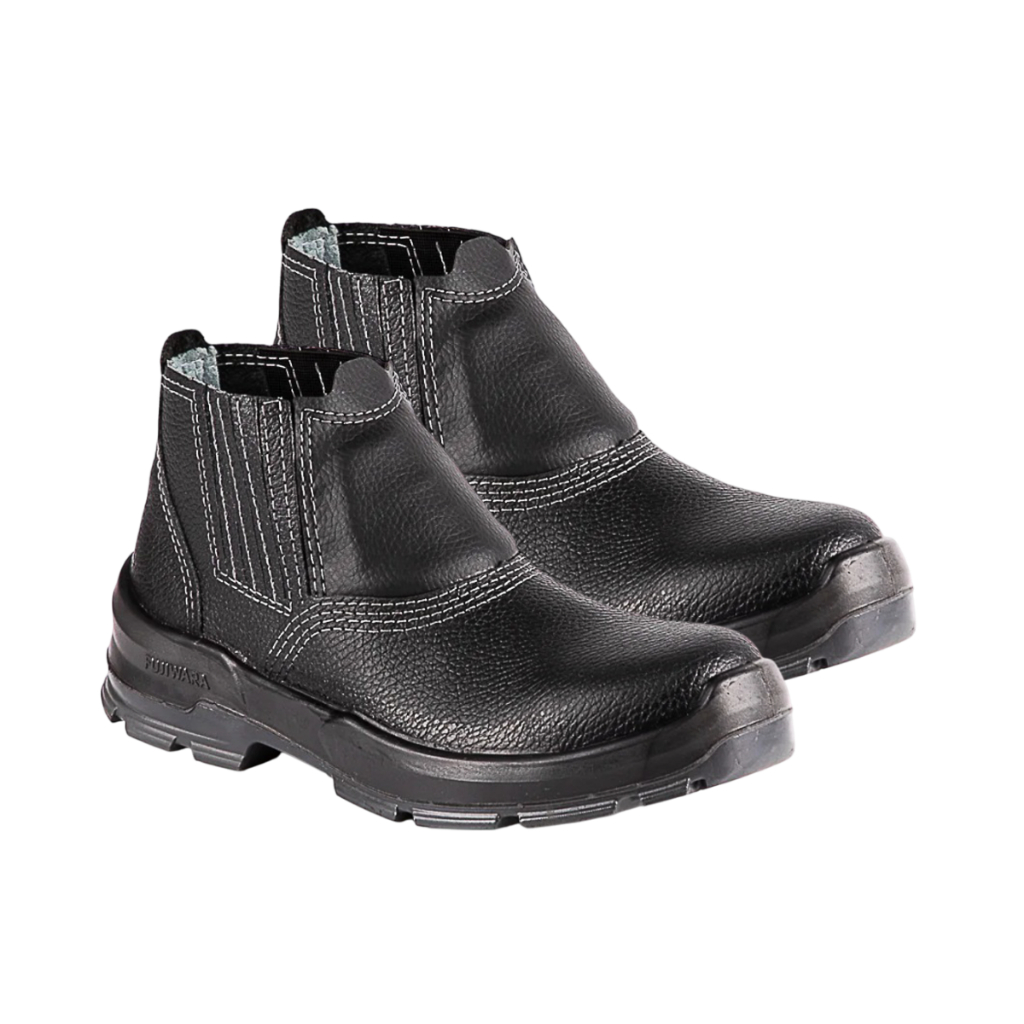 Bota Bracol Botina Fujiwara Elástico Couro Preta Bico Aço PU Bidensidade 4065HESS2400FX Uso Geral Segurança Trabalho EPI