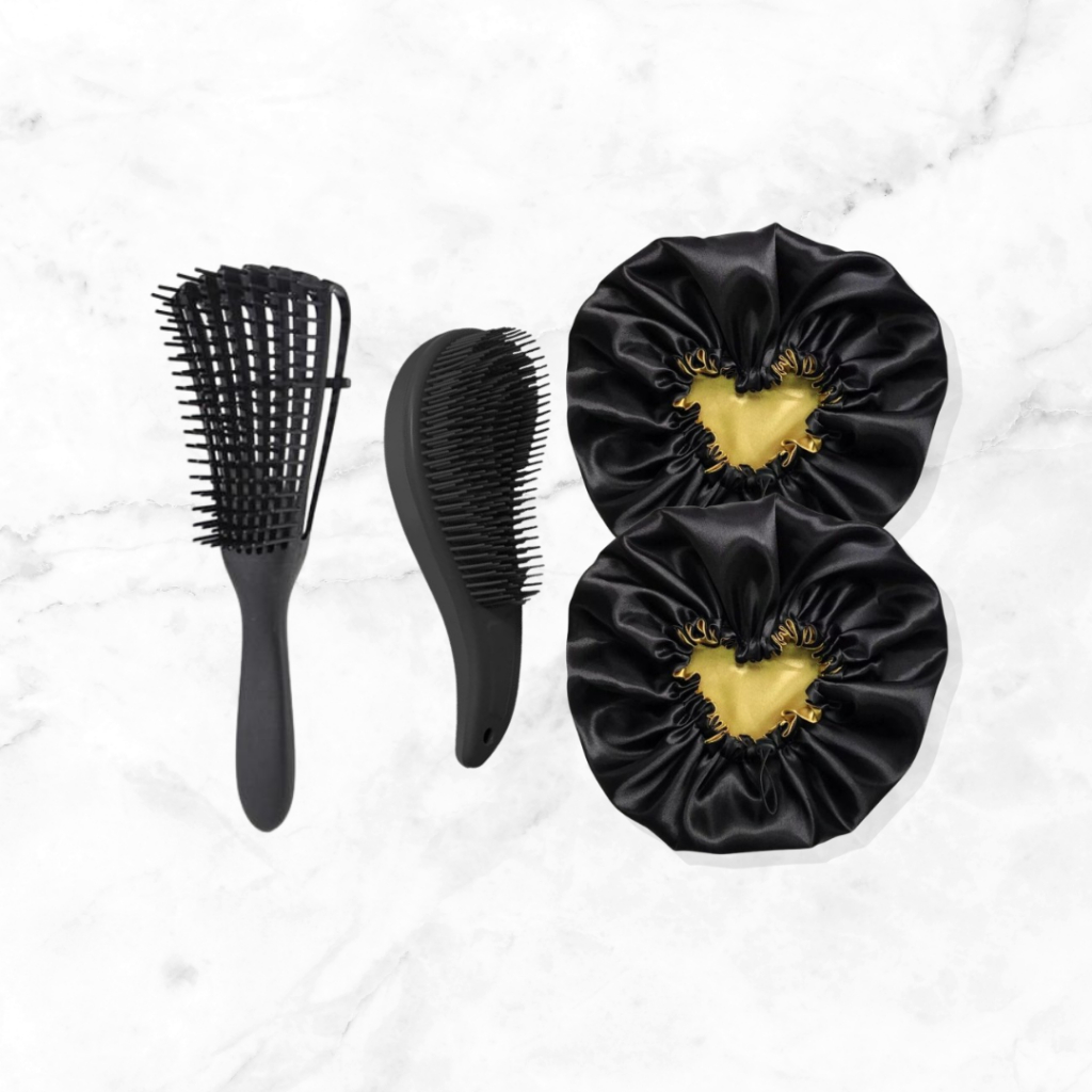 Kit 2 Toucas toca de Cetim Dupla Face + Escova Mágica + Escova Polvo