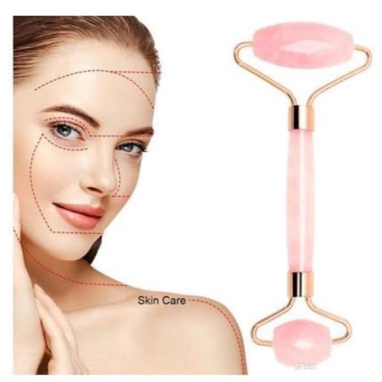 Rolo Massageador Facial Pedra Quartzo Rosa Jade Anti-rugas