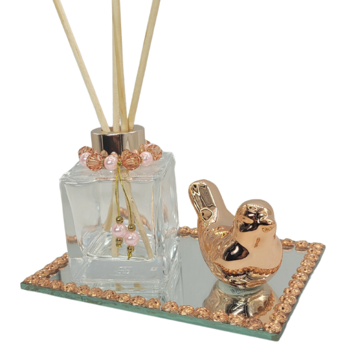 Kit Luxo Frasco Cubo 100ml Rose com Passarinho e Bandeja Decorada em Oferta na Shopee