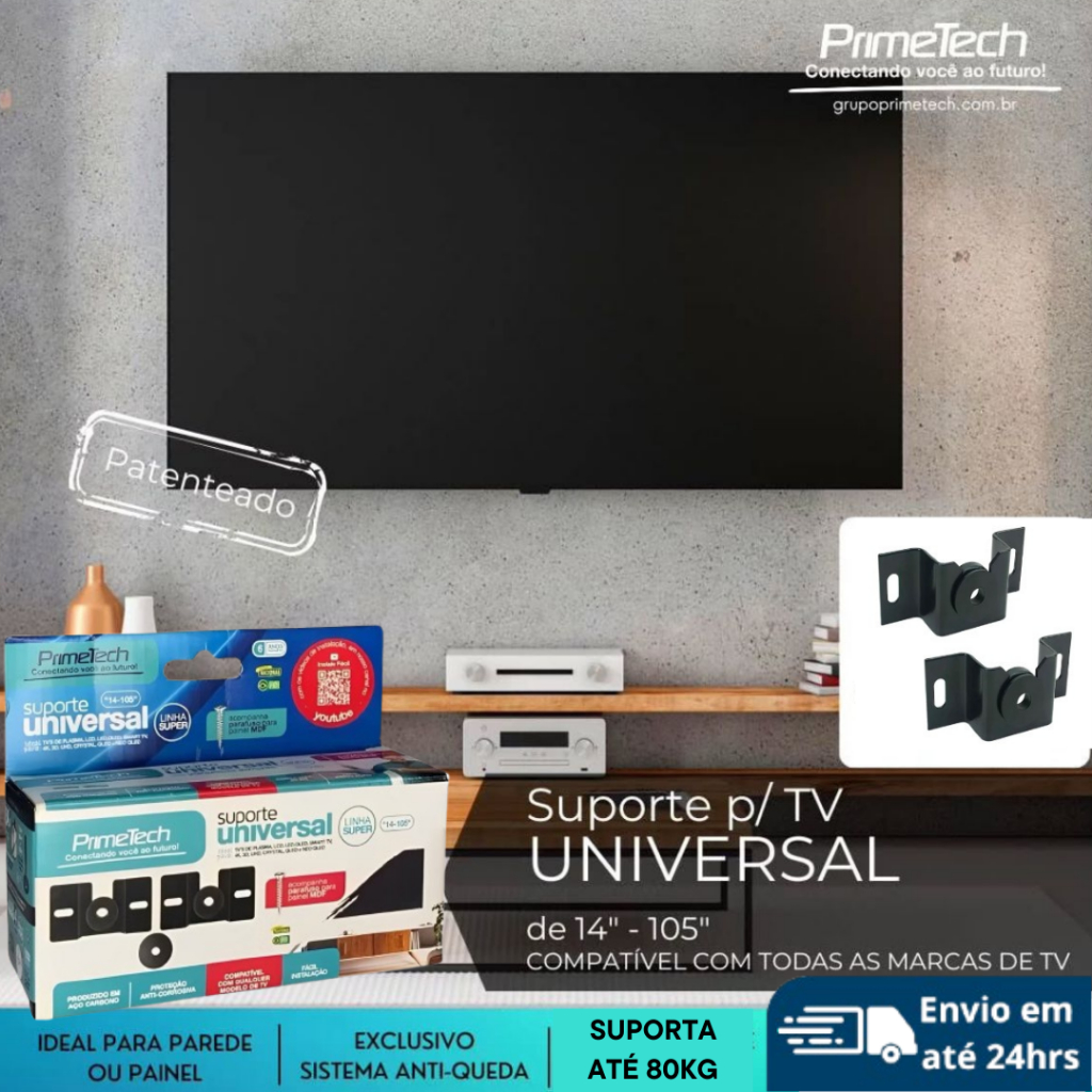 Suporte Prático Universal Fixo Para TV Smart LED LCD 4K - Parede e Painel de MDF 14 a 100 Polegadas
