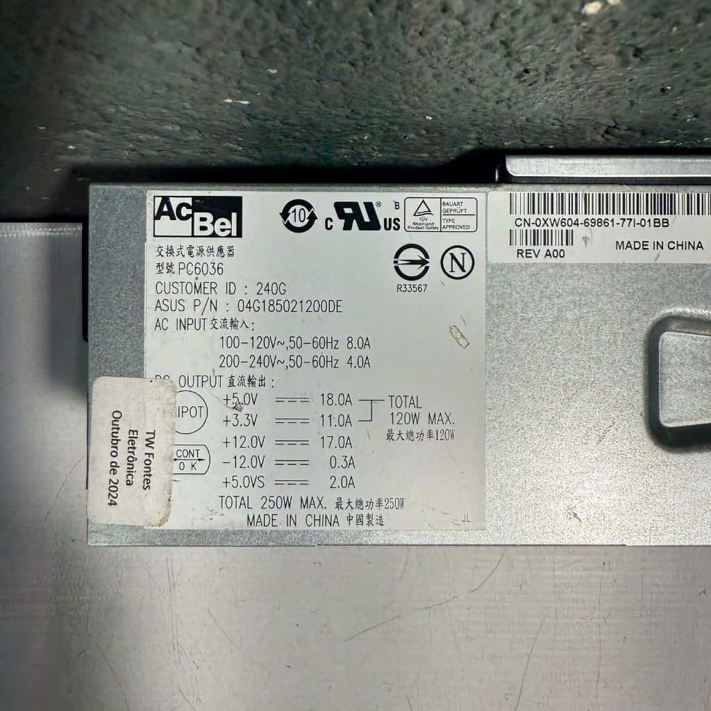 FONTE REAL ACBEL MODELO: PC6036 24PINOS 250W SATA ATX