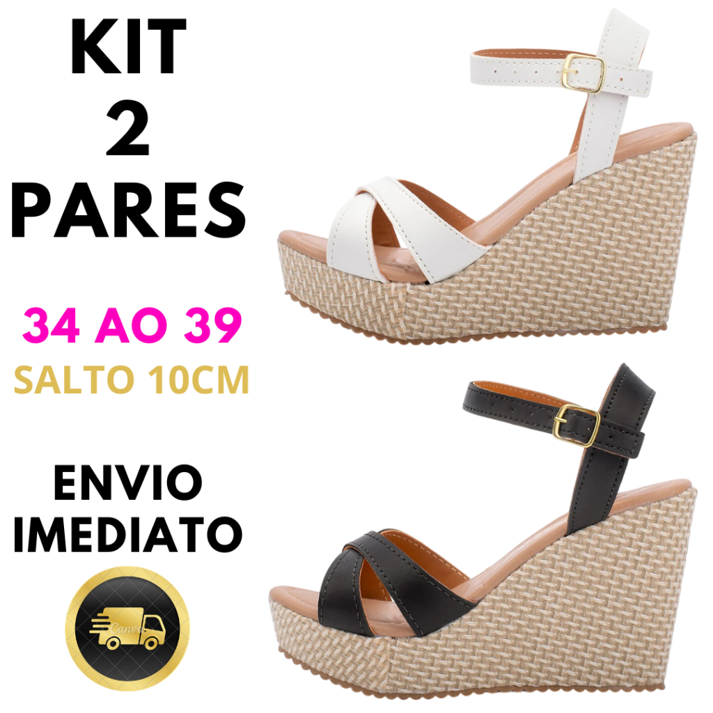 Kit 2 Pares Sandália Anabela Plataforma Feminina Calçado com Salto Alto Confortável e Estilosa