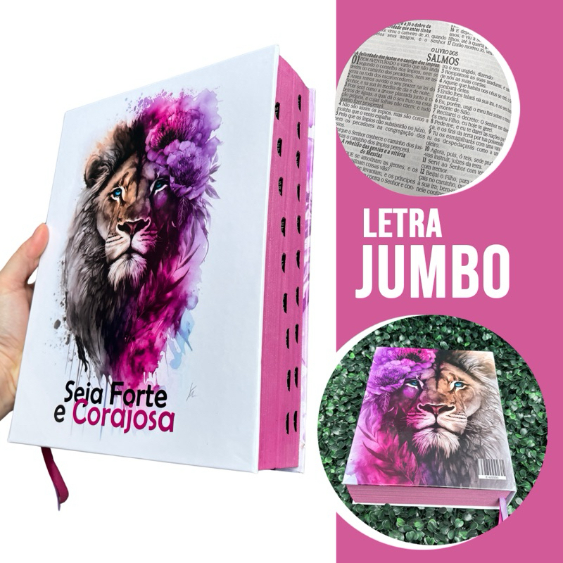 Bíblia Sagrada Ultra Gigante Letra Jumbo Leão Forte e Corajosa Rosa Capa Dura Com Harpa E Índice Arc em Oferta na Shopee